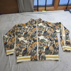 Victorious Jacket Men XL Mix Gold Tiger Floral Pocket Full Zip Track Fashion Lux